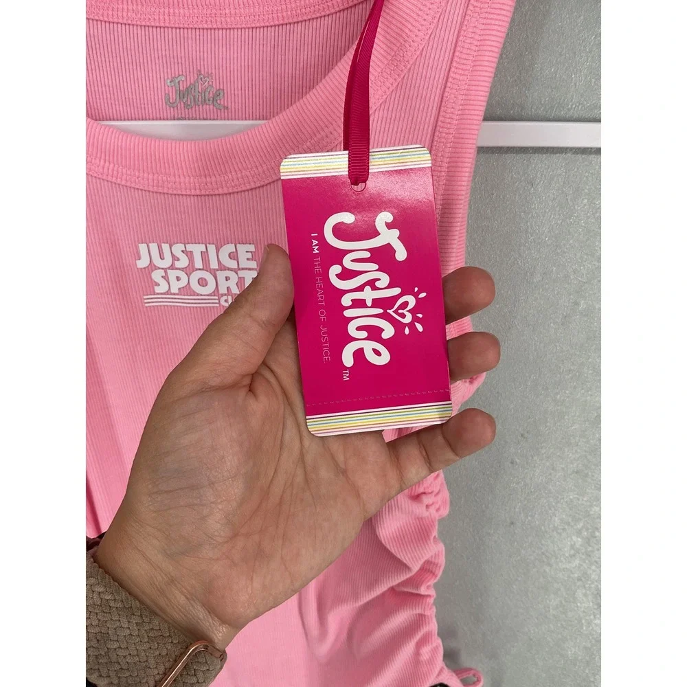 Justice Girls Tank Top Cinch Side Ribbed Pink Sport Club Size M 10